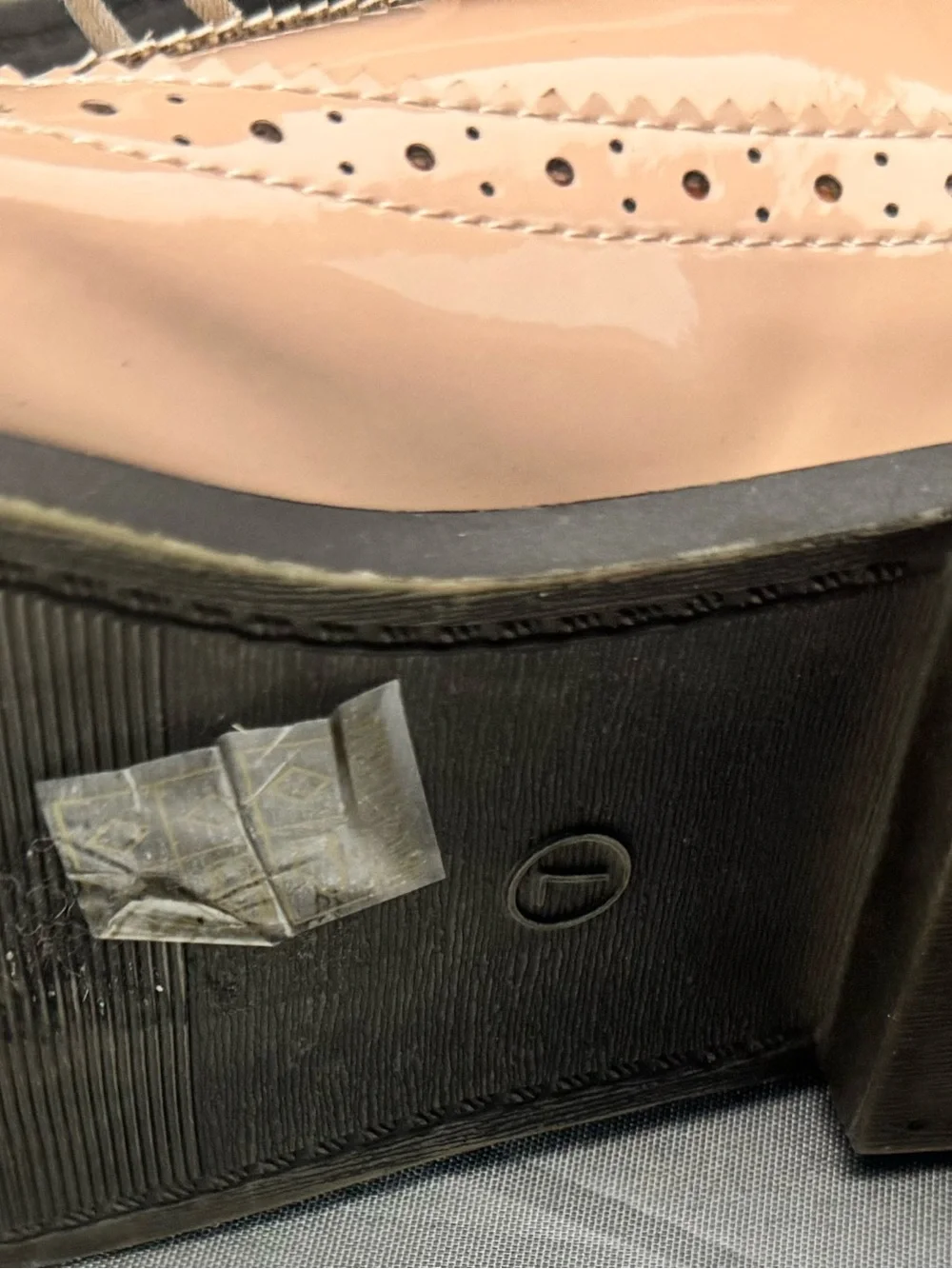 Women's Patent Leather Brogue Oxfords in Blush with Metallic Toe Size 7